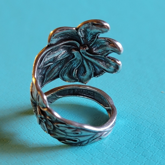 Antique Vintage Sterling Silver Daffodil Spoon Ring - Picture 6 of 14